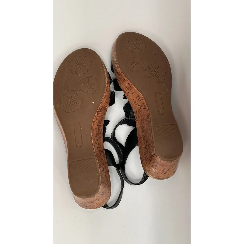 Wear‎ Ever Black Floral Wedge Sandals Womens Size 9 Cork Platform Comfort